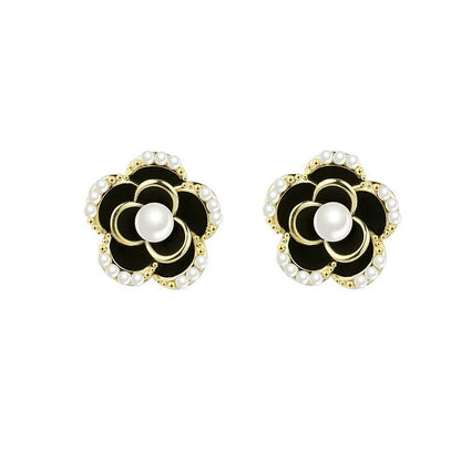 Small Black Flower Stud Earrings Women Jewelry Mom Gift Everyday Wear Earrings