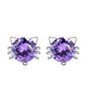 Adorable Cat Stud Earrings Round Cubic Zirconia Push-Back Earring Women Gift Wedding Party Fashion Jewelry Accessories