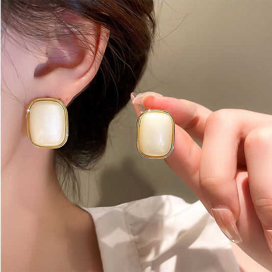 Rectangular White Vintage Ear Studs Fashion Earrings for Women Party Jewelry Gift