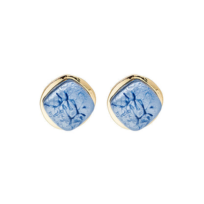 Blue Pattern Stud Earrings Women Jewelry Mom Gift Everyday Wear Earrings