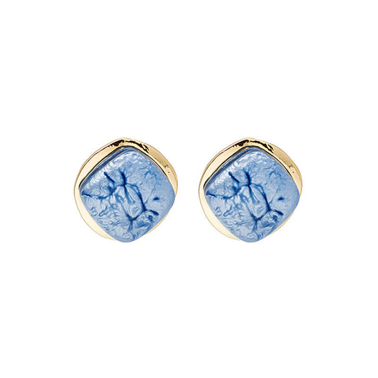 Blue Pattern Stud Earrings Women Jewelry Mom Gift Everyday Wear Earrings