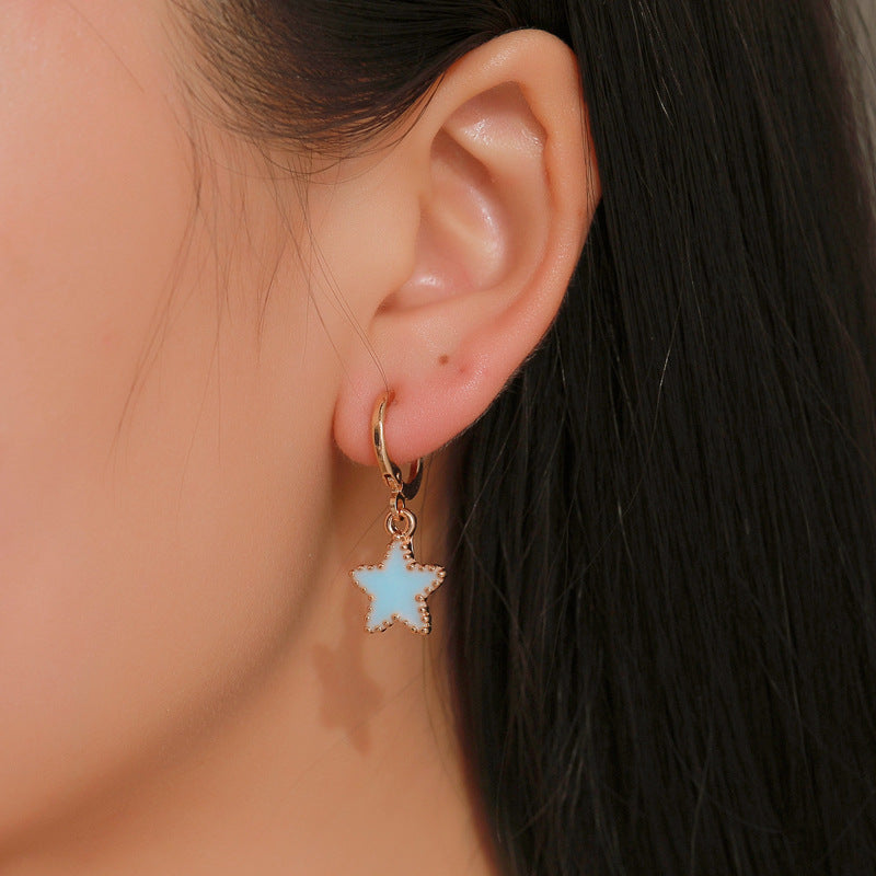 Sky Blue Star Dangle Earrings Cute Summer Earring Jewelry Gift for Her