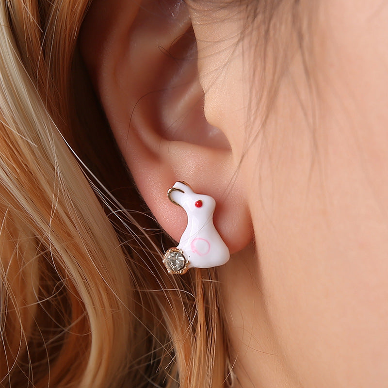 Rabbit and Flower Stud Earrings Fashion Women Female Earrings Piercing Jewelry