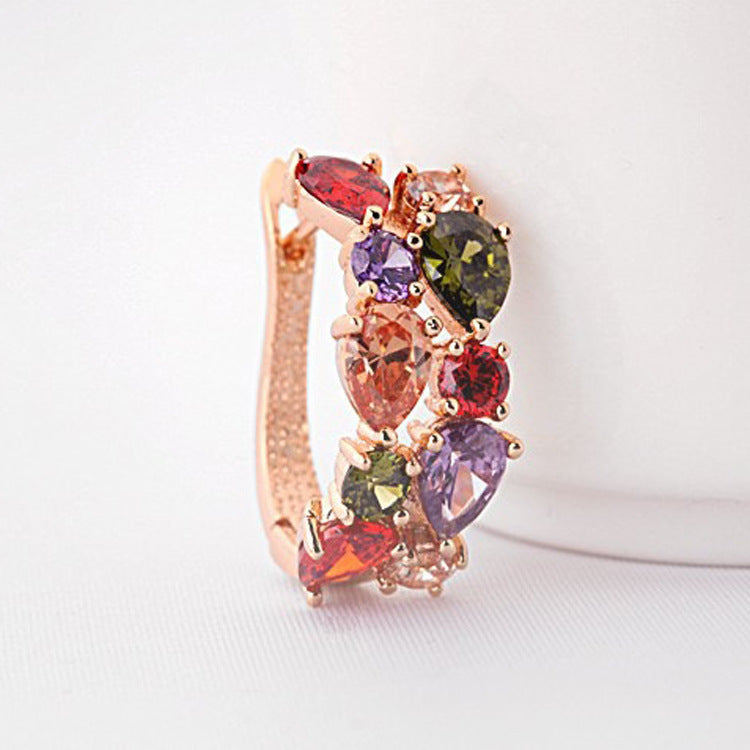 Colorful Stones Hoop Earring Women Jewelry Mom Gift Everyday Wear Earrings