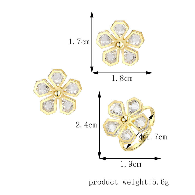 Geometric Flower Stud Earrings and Ring Fashion Women Female Earrings Piercing