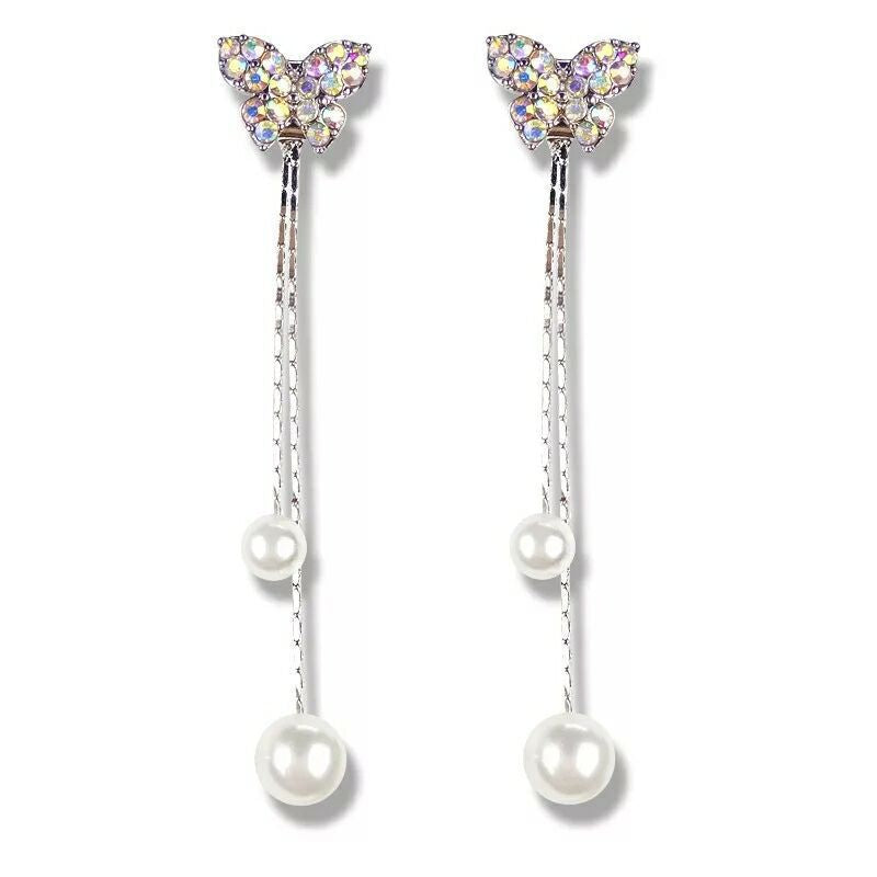 Butterfly Faux Pearl Tassel Dangle Earrings Jewelry Accessories Girls Fashion Accessory