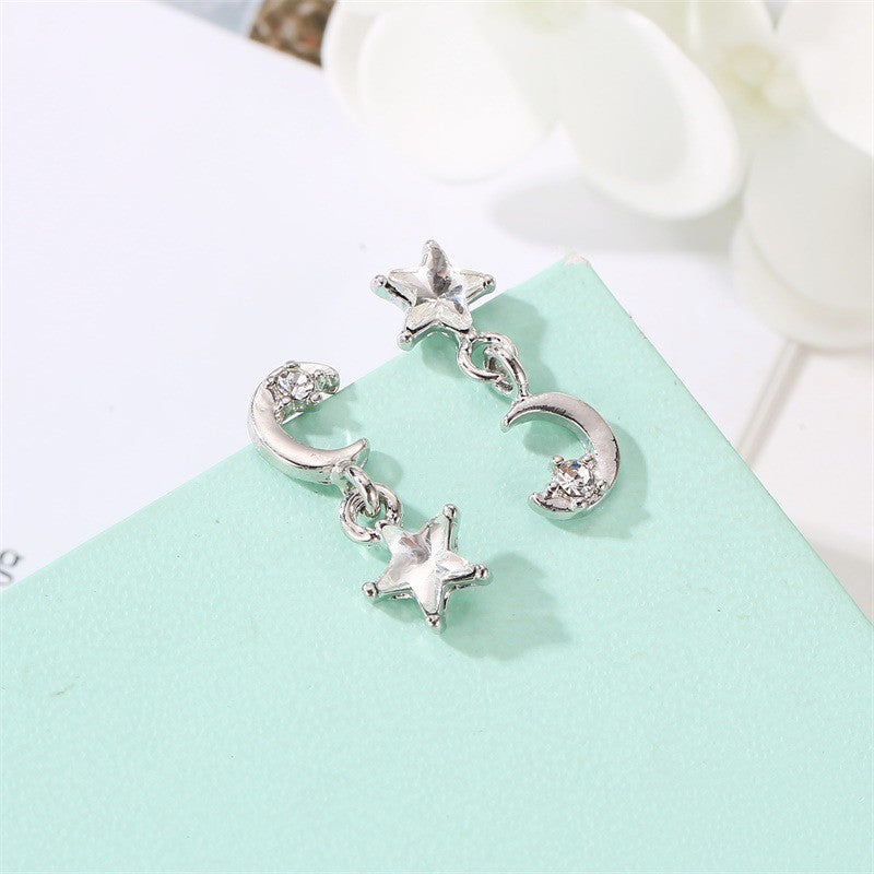 Moon Star Pendant Drop Earrings Women Jewelry Mom Gift Everyday Wear Earrings