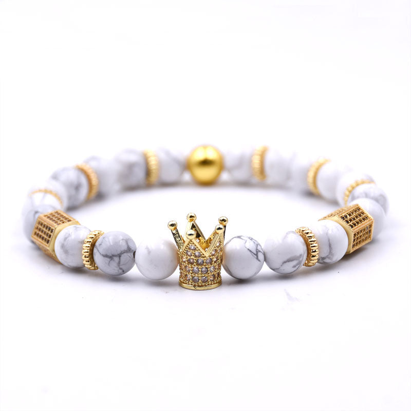 Natural stone micro crown inlaid copper bracelet white Zircon Bracelet beads bracelet Jewelry Trade electricity supplier sourcing