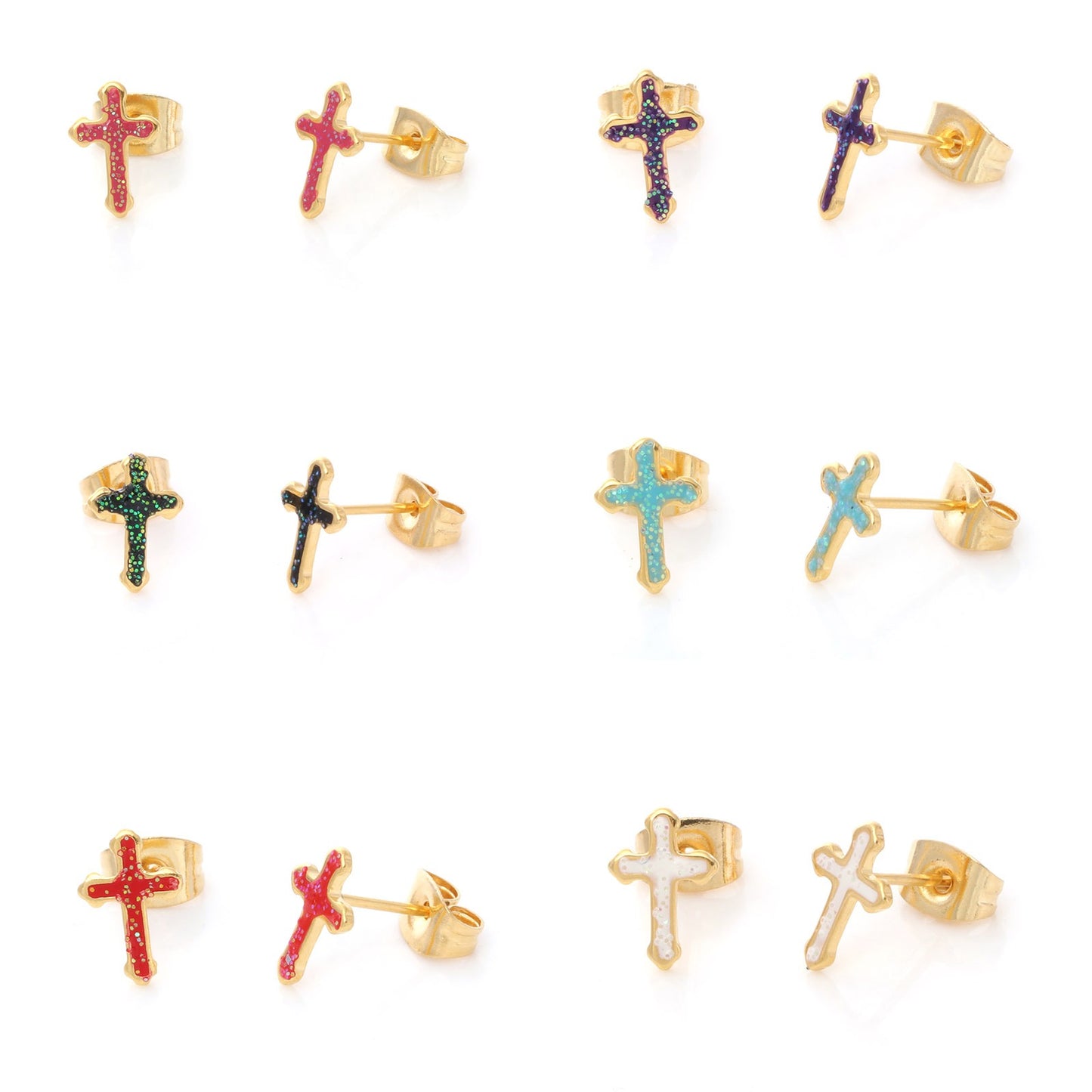 1 Pair Glitter Cross Stainless Steel Earrings Ear Post Stud Earrings Glitter