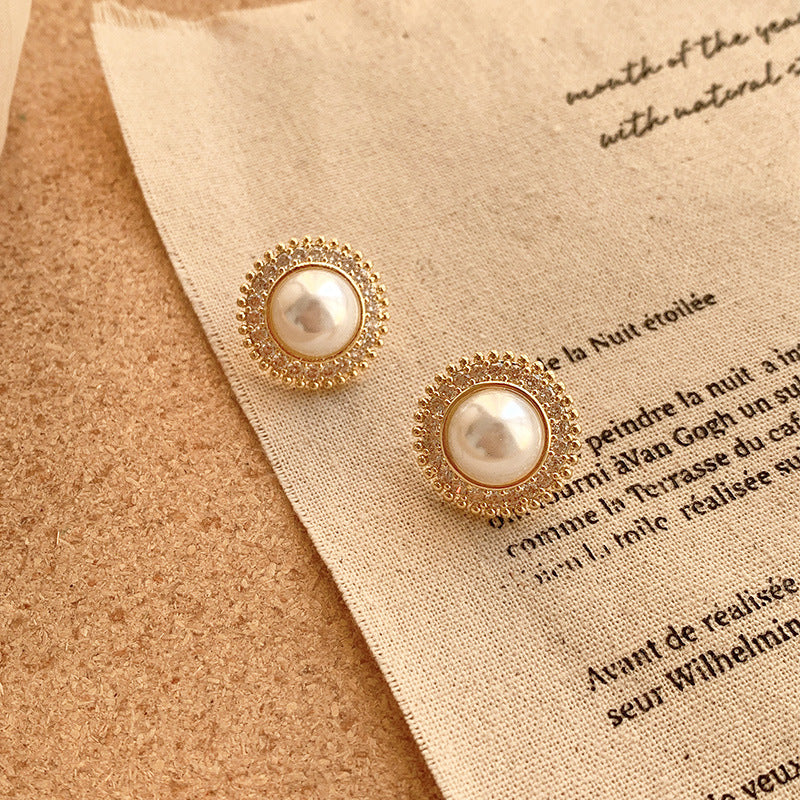 Retro Pearl Stud Earrings Women Fansy Round Earrings Anniversary Gift Girl Jewelry Ear Accessories Party Fashion Jewels