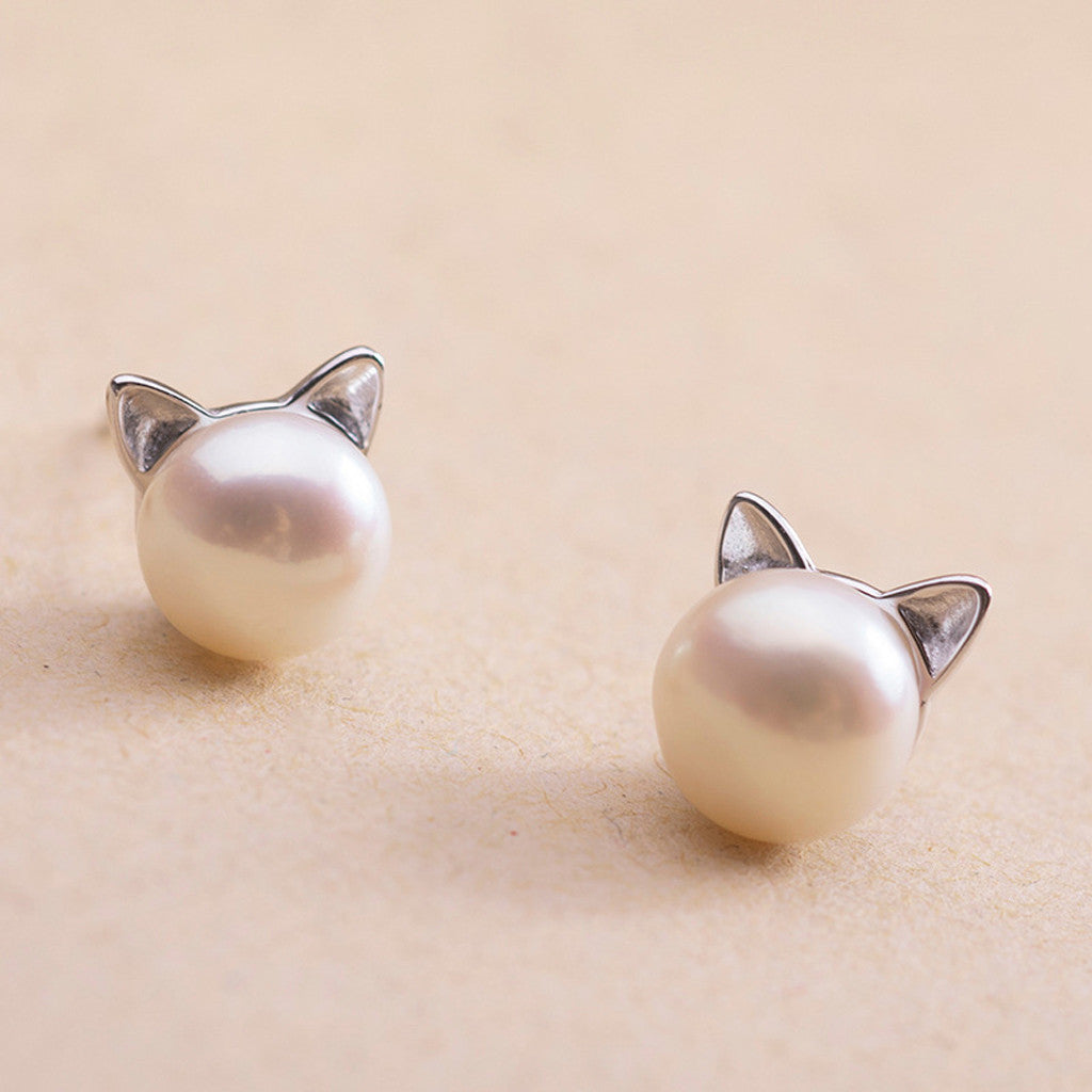 Cute Cat Pearl Stud Earrings Women Fashion Jewelry Girl Accessory Modern Studs Earring