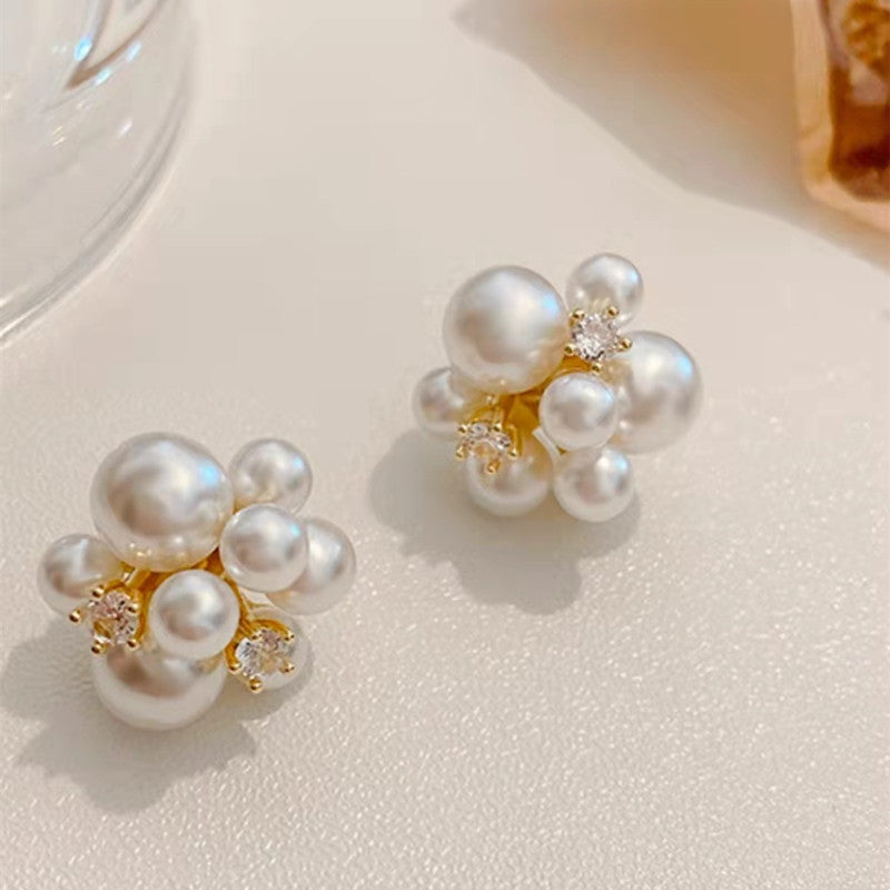 Imitation Pearls Flower Bunch Stud Earrings for Girls Women Stud Jewelry Gift