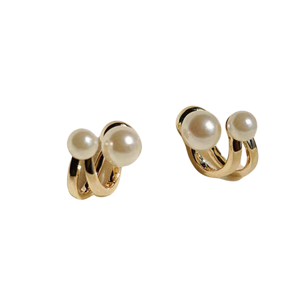 Faux Double Pearl Decor Earrings for Women Girls Ear Studs Jewelry Gift Fashion