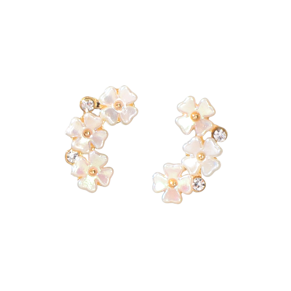 Rhinestone & Flowers Decor Stud Earrings for Women Girls Ear Studs Jewelry Gift