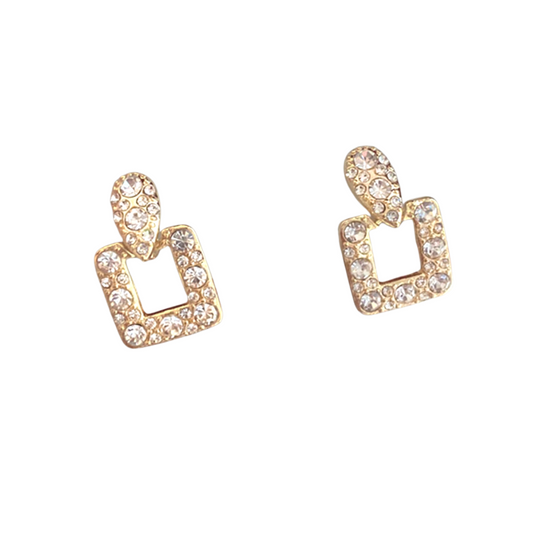 Rhinestone Decor Square Drop Stud Earrings for Women Girls Ear Studs Jewelry