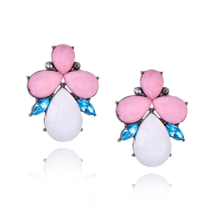 Pink Blue White Crystal Studs Earrings Special Gift for Women Girl Fashion