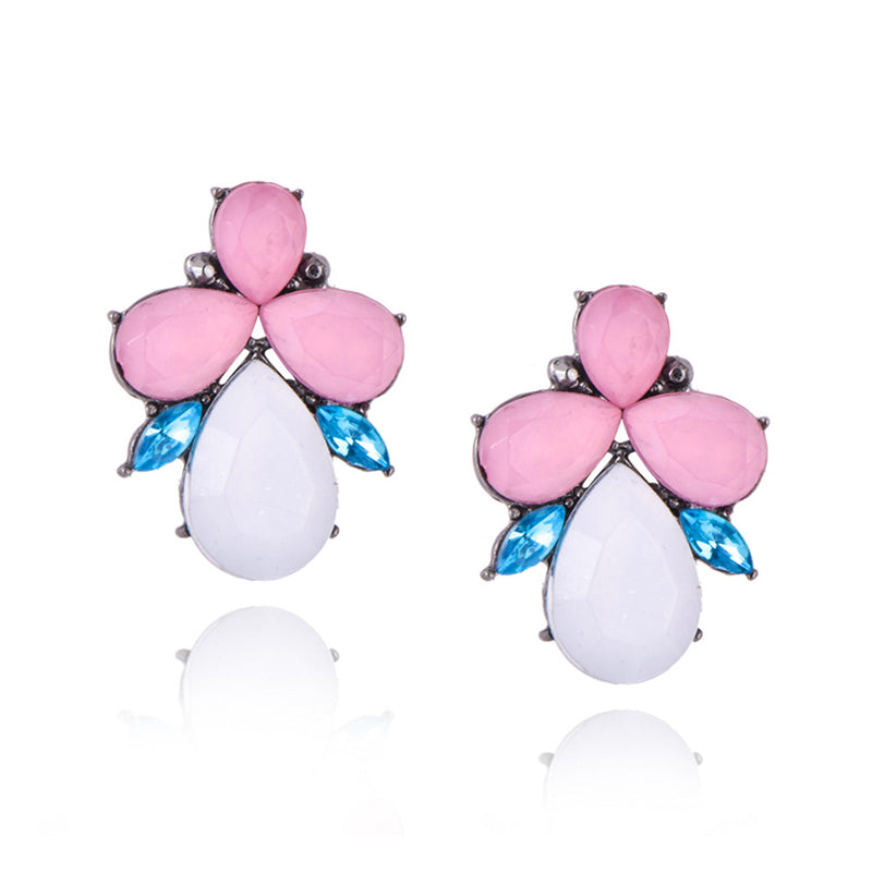 Pink Blue White Crystal Studs Earrings Special Gift for Women Girl Fashion