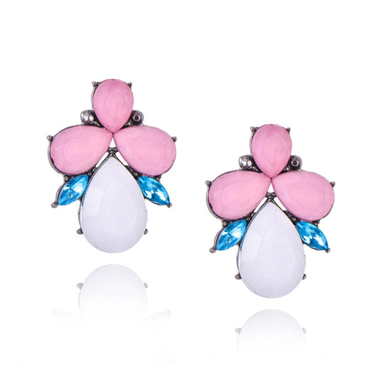 Pink Blue White Crystal Studs Earrings Special Gift for Women Girl Fashion