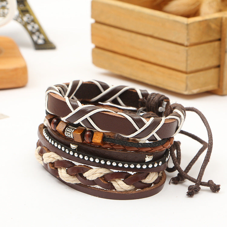 First Layer Cowhide Braided Bracelet Exotic Handmade Woven Multi-layer