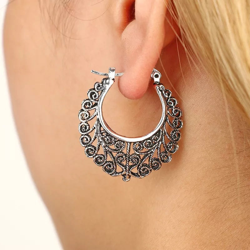 Ancient Silver-colored Hoop Earrings Women Fashion Jewelry Jewellery