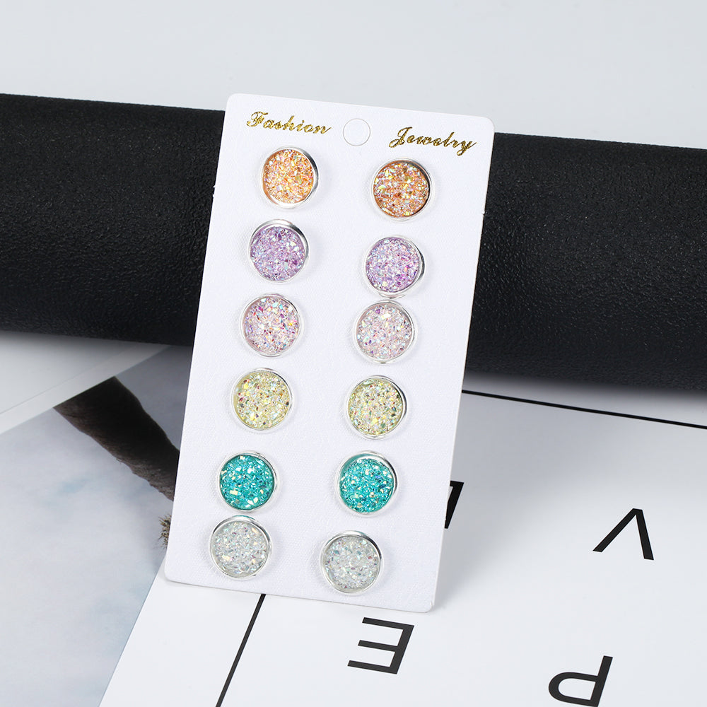 6pairs Glitter Sparkle Stud Earrings Women Jewelry Mom Gift Everyday Wear