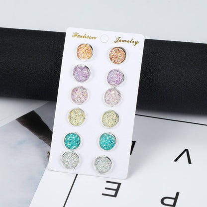 6pairs Glitter Sparkle Stud Earrings Women Jewelry Mom Gift Everyday Wear