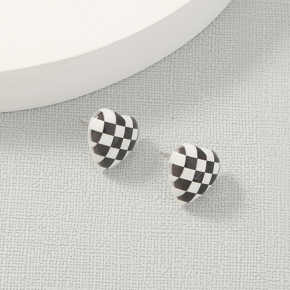 Black and White Plaid Stud Earrings Women Jewelry Mom Gift Everyday Wear