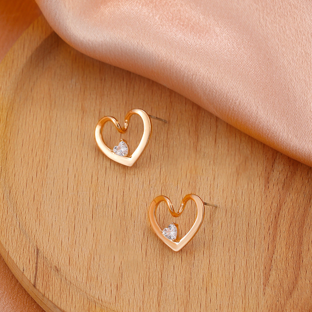 Heart with Crystal Stud Earrings Women Jewelry Mom Gift Everyday Wear Earrings