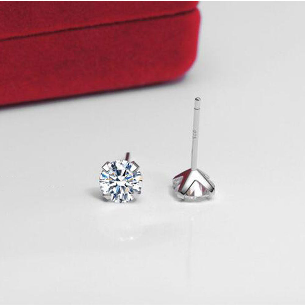 Stud Earrings 925 Sterling Silver Fashion Shiny Crystal Star Ladies Jewelry Women Classic Studs