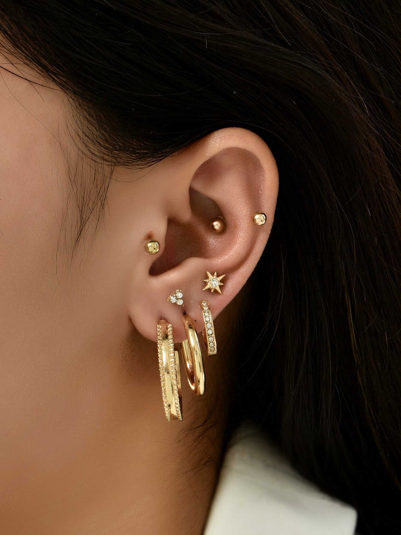 8pc Set Stud and Hoop Piercing Earrings Women Jewelry Gift for Her Accessories