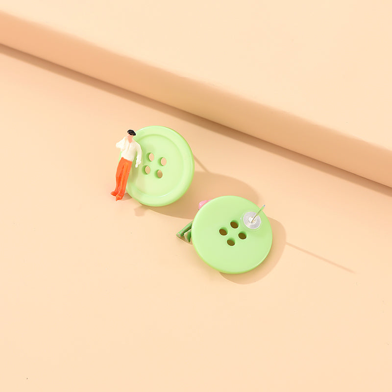 Green Button Stud Earrings Female Girl Fashion Earrings Birthday Holiday Gifts
