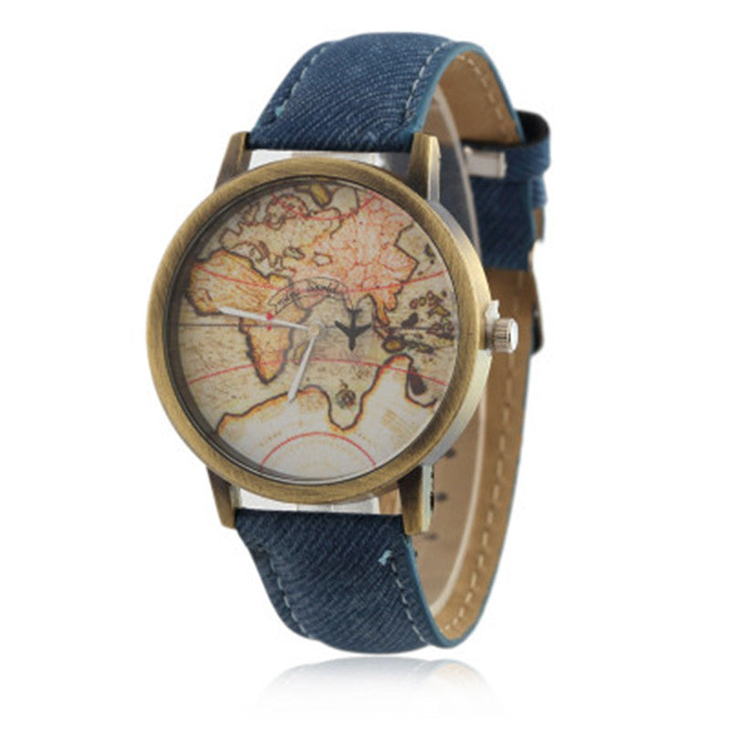 Lychee Leather Map Wind Simple Watch