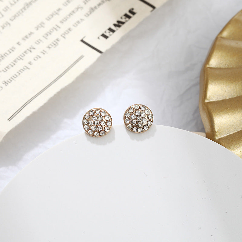 Rhinestone Round Stud Earrings Fashion Women Female Earrings Piercing Jewelry