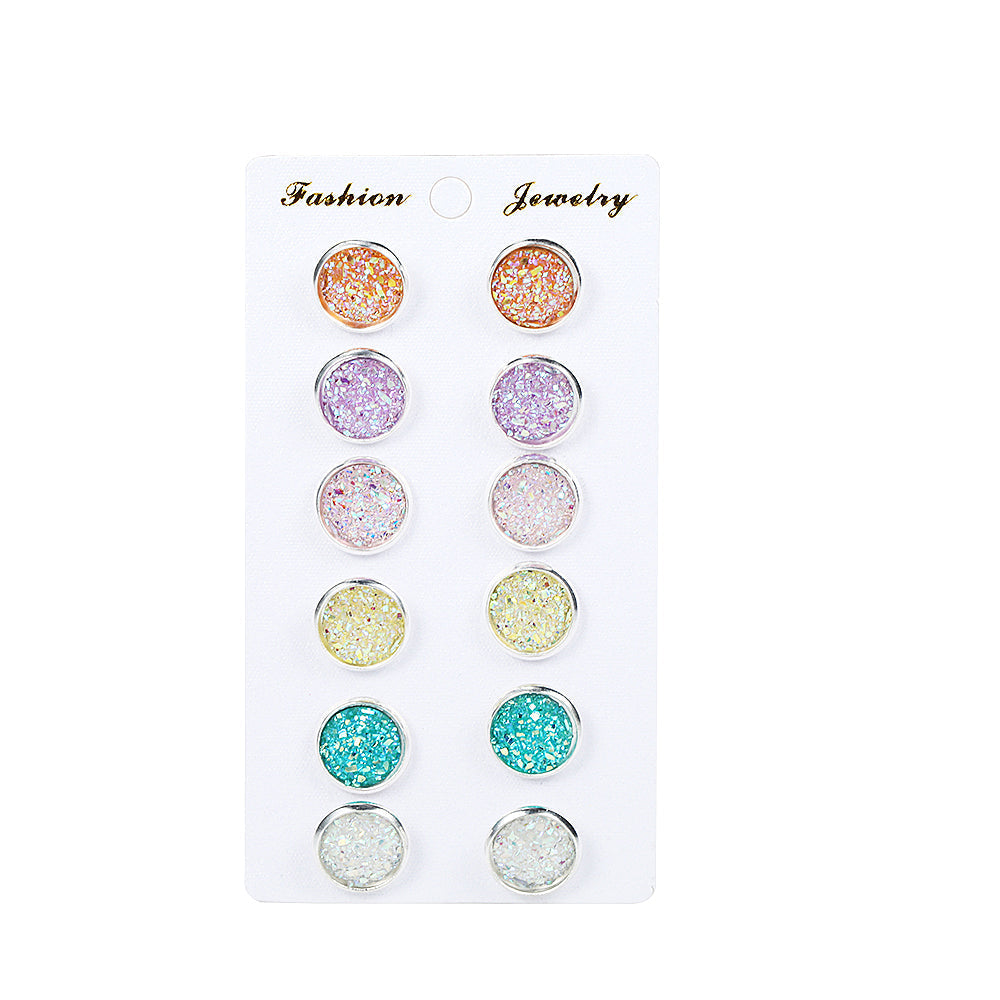 6pairs Glitter Sparkle Stud Earrings Women Jewelry Mom Gift Everyday Wear