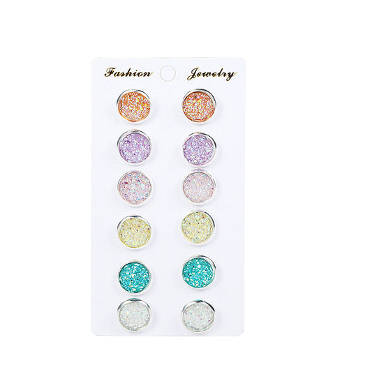 6pairs Glitter Sparkle Stud Earrings Women Jewelry Mom Gift Everyday Wear