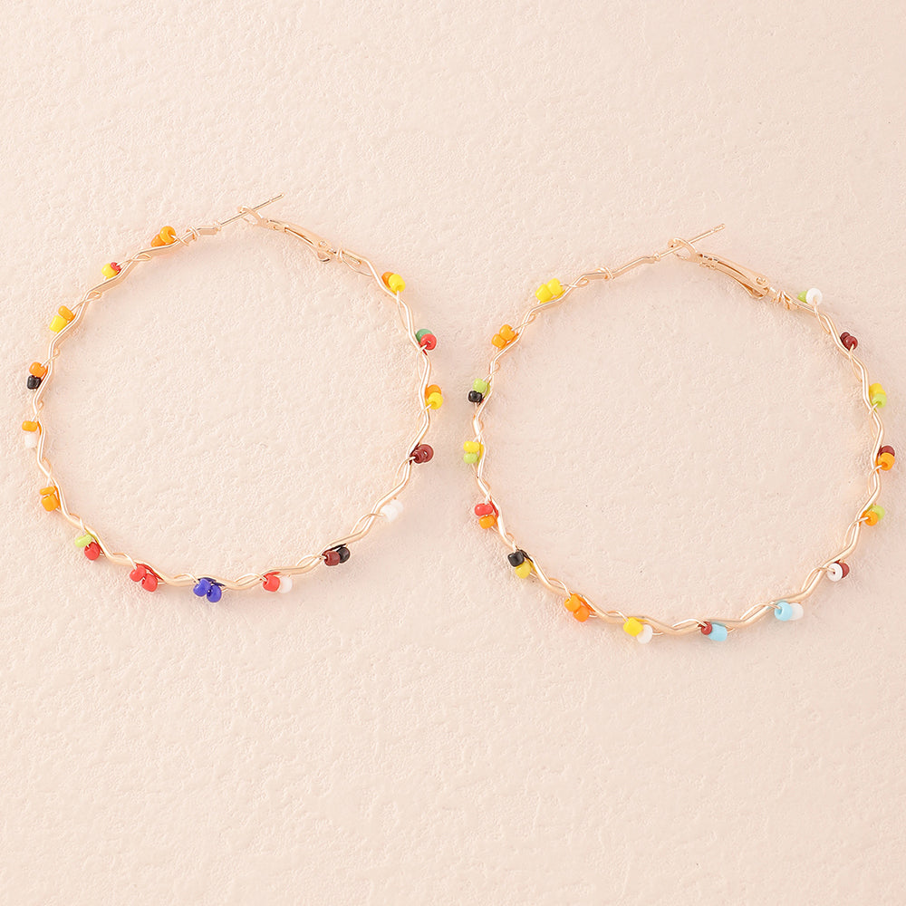 Multicolor Beads Large Hoop Earrings Women Jewelry Gift for Her Accessories