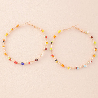 Multicolor Beads Large Hoop Earrings Women Jewelry Gift for Her Accessories