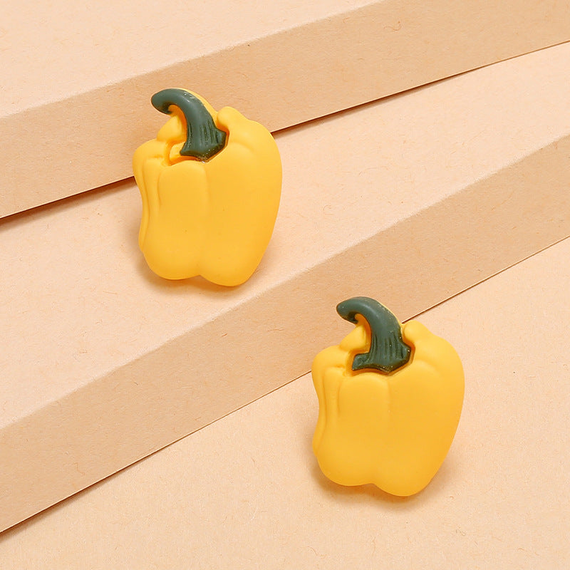 Yellow Bell Pepper Design Stud Earrings Women Girls Gifts Jewelry Accessories