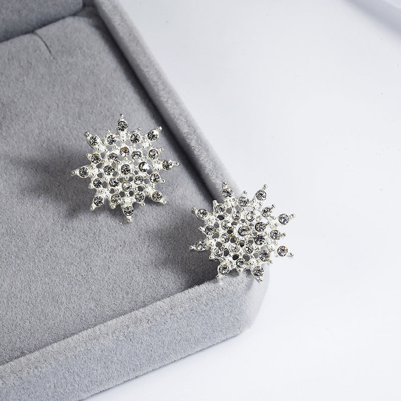 Zircon Snowflake Stud Earrings Accessories Gift Women Girl Fashionable Jewelry