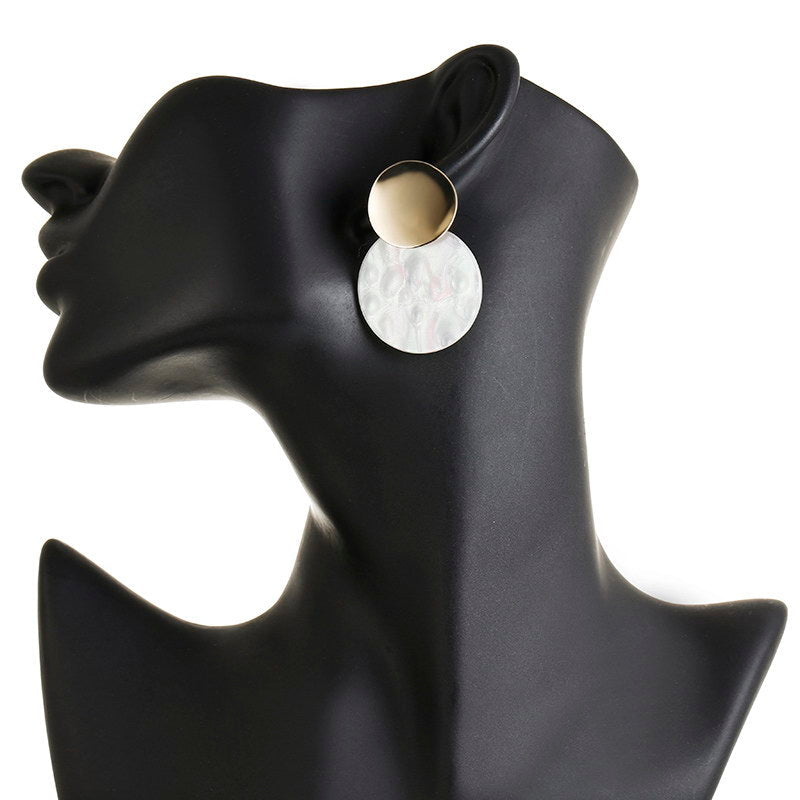 Golden White Round Dangle Fashion Drop Earrings Women Girls Ear Studs Jewelry