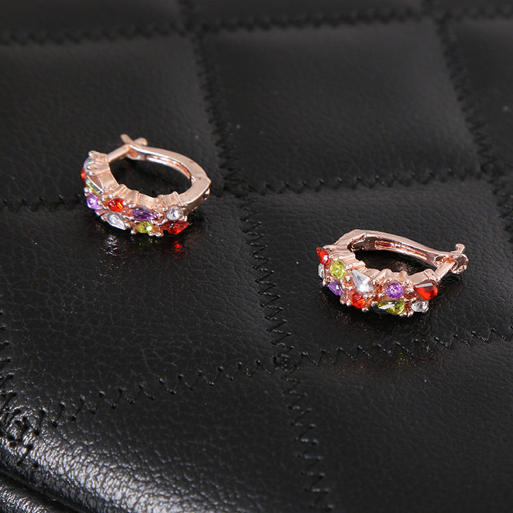 Colorful Stones Hoop Earring Women Jewelry Mom Gift Everyday Wear Earrings