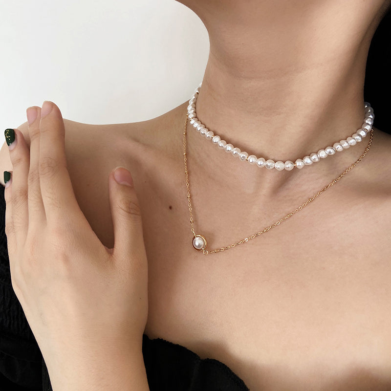 Simple Temperament Double-layer Pearl Clavicle Chain