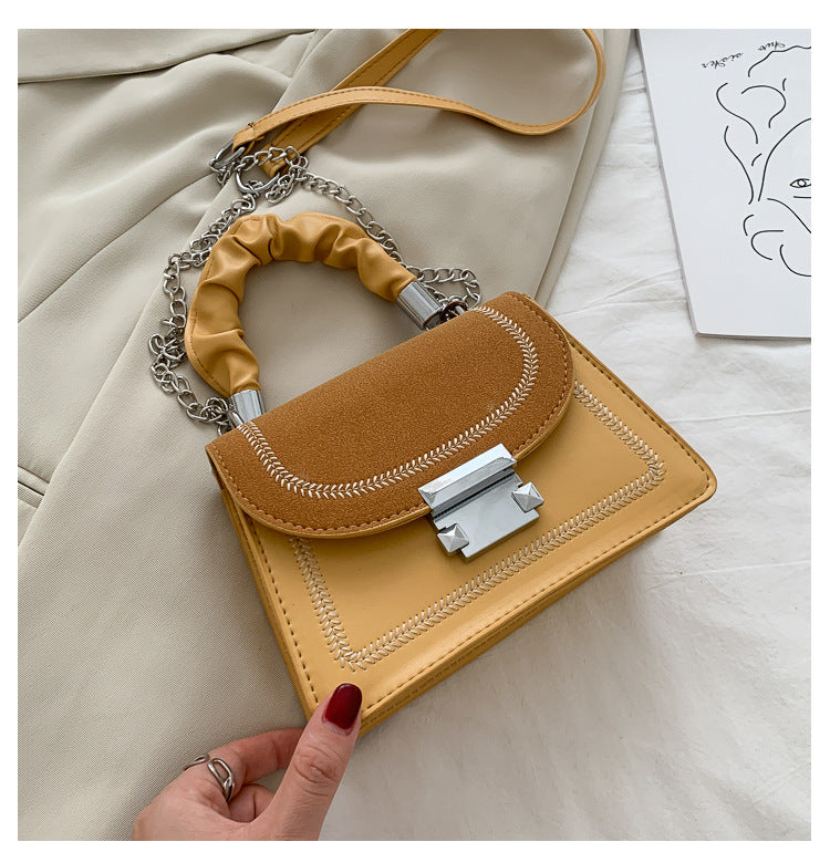 Pleated Handle Shoulder Bags PU Flap Crossbody Handbags Classic Fashion Women Hit Color Elegant Crossbody Shoulder Bag