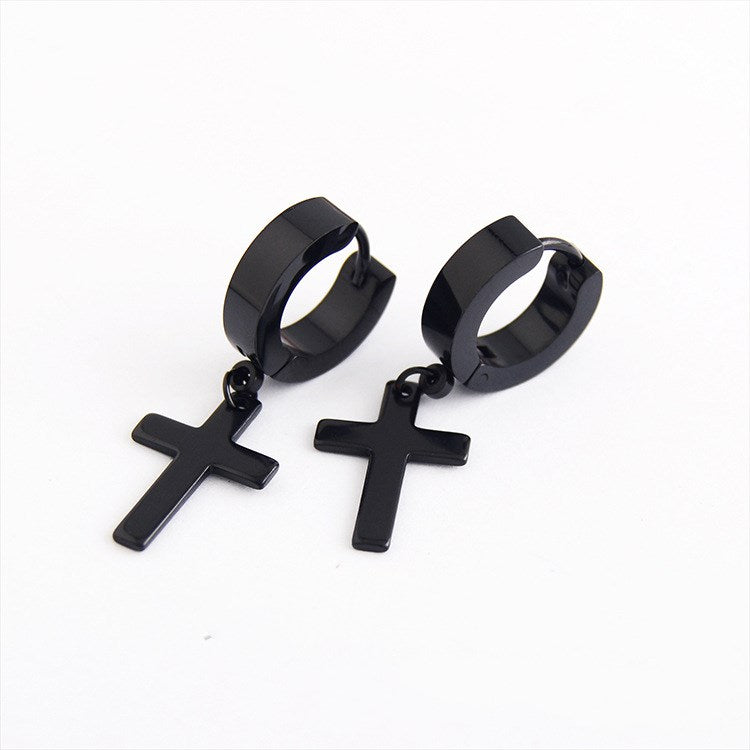 Titanium steel cross earrings