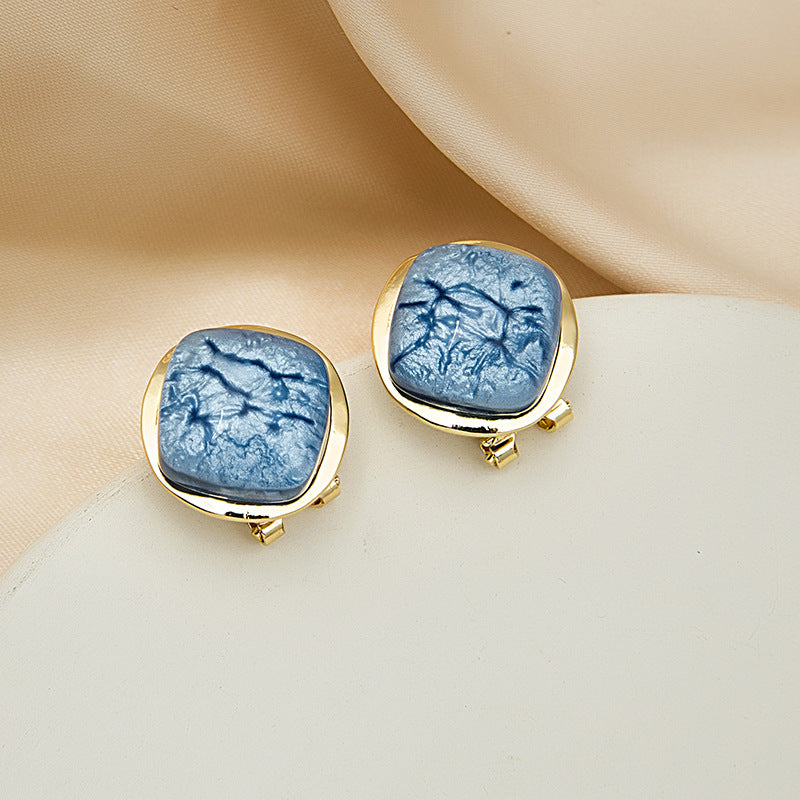 Blue Pattern Stud Earrings Women Jewelry Mom Gift Everyday Wear Earrings