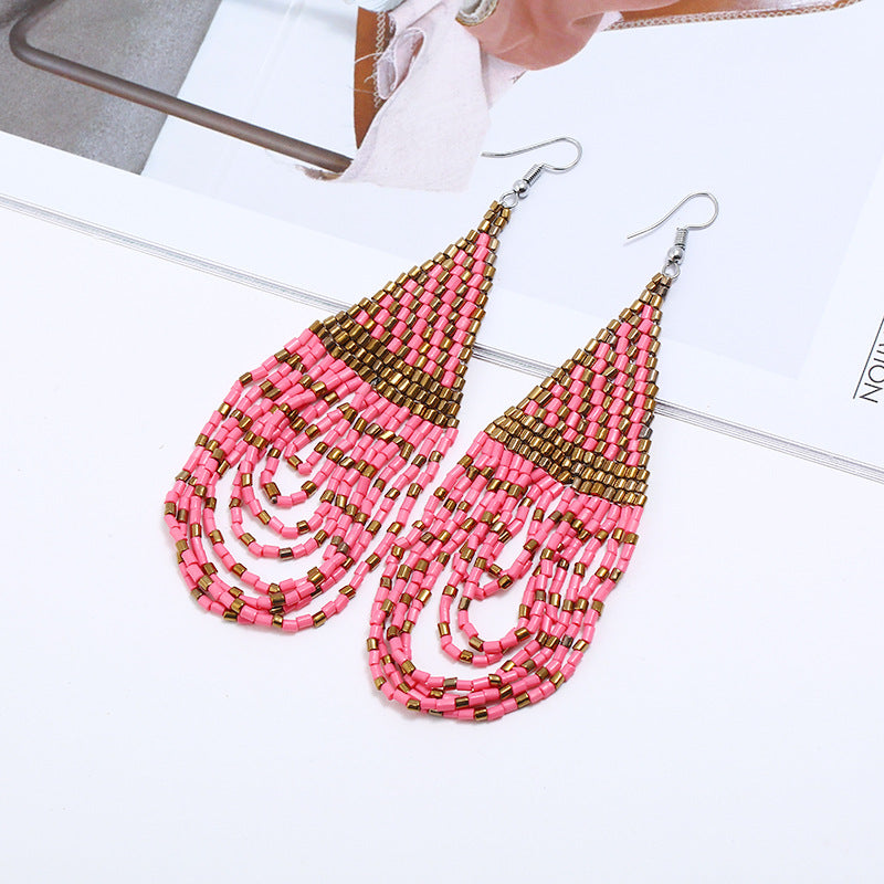 Bohemian Retro Tassel Earrings Ethnic Style Rice Beads Decoration