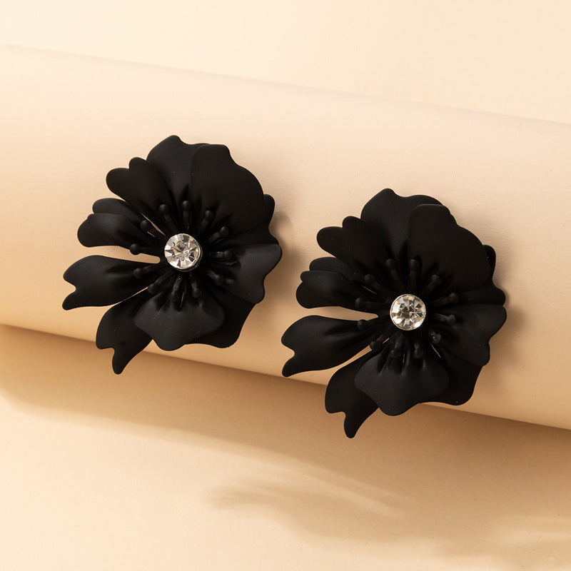 Black Flower Stud Earrings for Women Girls Fashion Earrings Piercing Jewelry