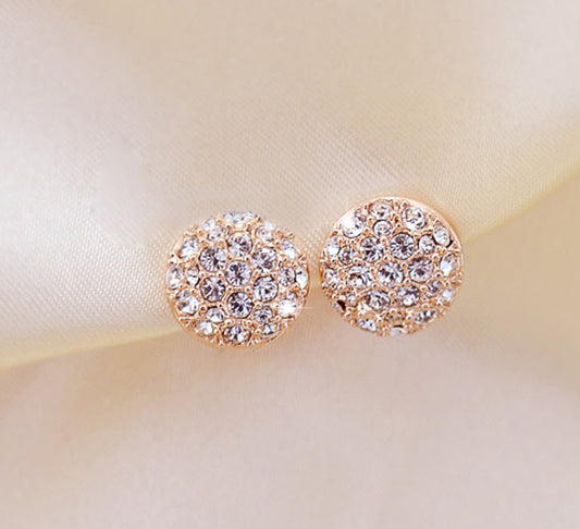 Rhinestone Round Stud Earrings Fashion Women Female Earrings Piercing Jewelry