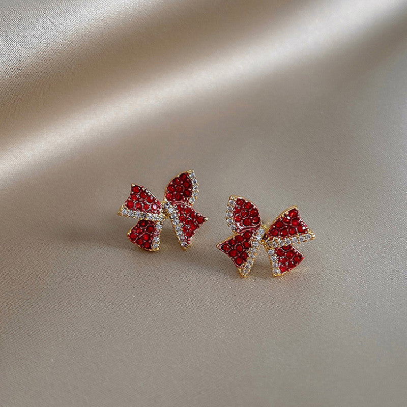 Rhinestone Bow Stud Earrings for Women Girls Fashion Earrings Piercing Jewelry