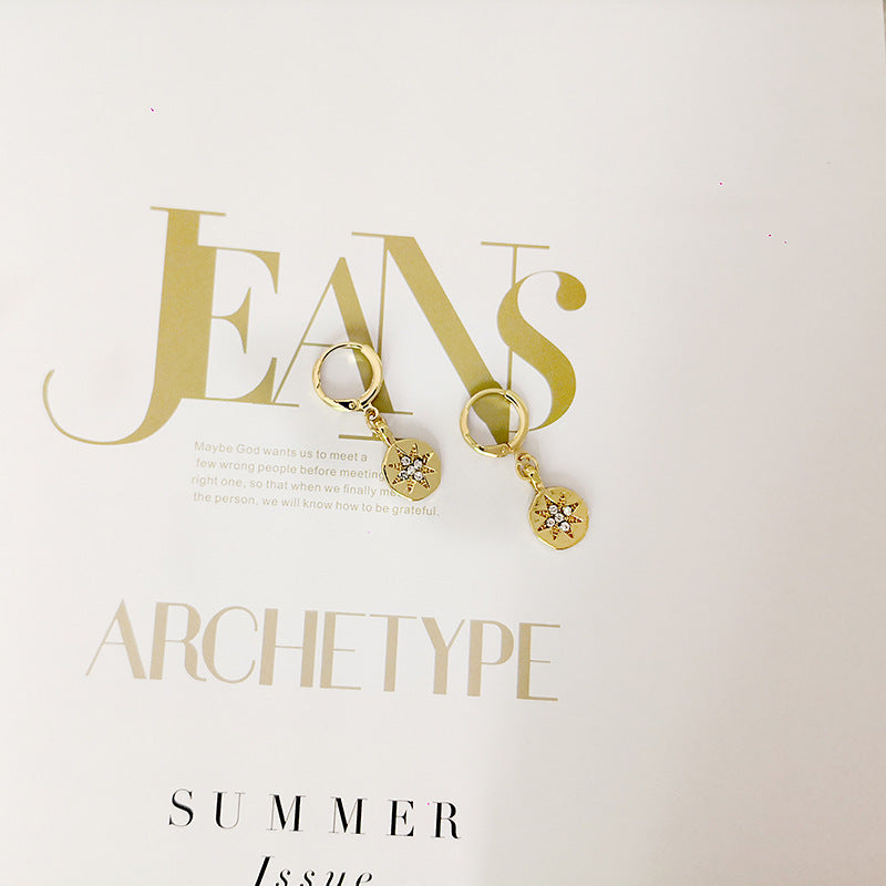 Disk Star Pendant Dangling Drop Earrings Women Girls Gifts Jewelry Accessories